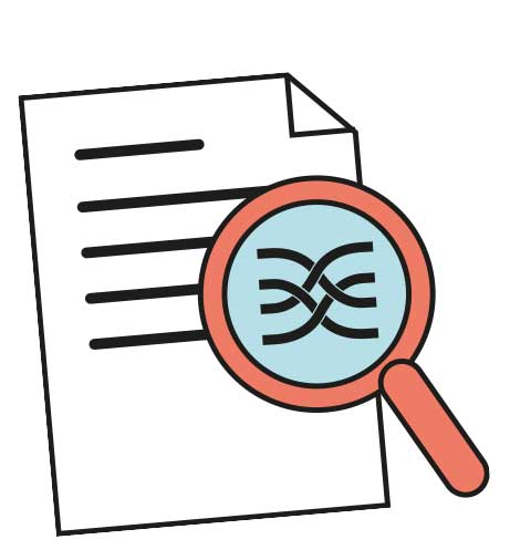 Textblatt mit Lupe. In der Lupe das DigiNICs Logo