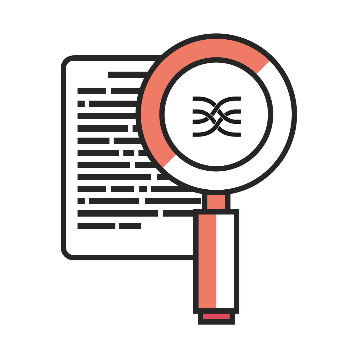 Textblatt mit Lupe. In der Lupe das DigiNICs Logo